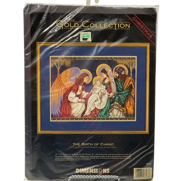 VTG 90's Dimensions The Birth Of Christ Gold Collect. Christmas Cross Stitch Kit - Picture 1 of 10